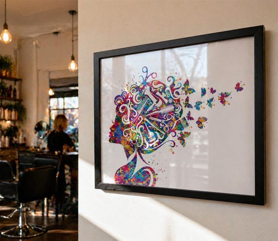 Hair Stylist Watercolor Art Print, Salon Wall Decor-950