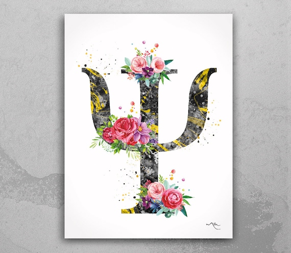 Psychology Symbol Floral Watercolor Print, Office Decor-1345