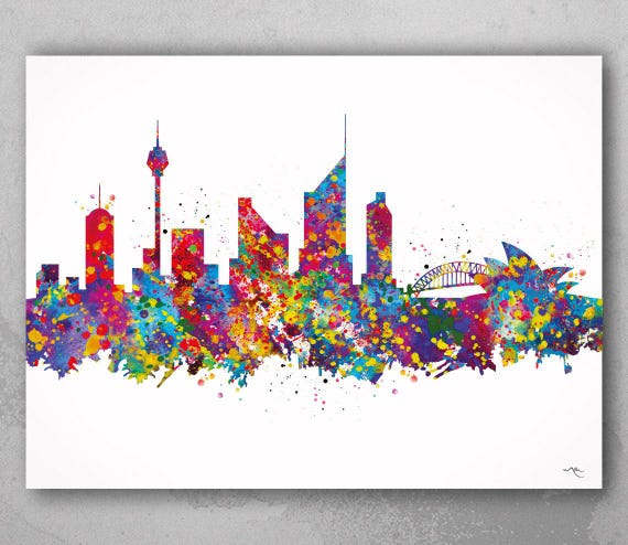 Sydney Skyline Australia Watercolor Print Wall Art Wedding Gift Wanderlust Travel Wall Decor Home Decor Housewarming Gift Wall Hanging-178