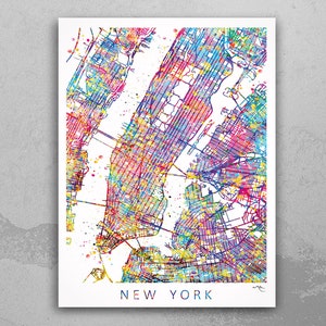 New York City Street Map Watercolor Print United States Wall Housewarming Gift Office Decor Map Wall Decor Art Home Decor Wall Hanging-578
