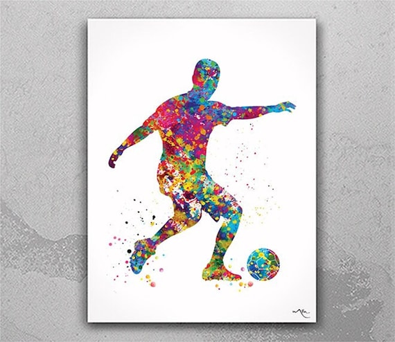 Watercolor Soccer Player Print, Colorful Boy's Room Wall Art-375