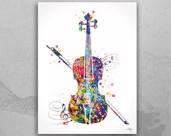 Violin Music Instrument Watercolor Art Print Wall Art Poster Music Art Giclee Wall Decor Art Home Decor Geekery Nerdy Wall Hanging Gift-147