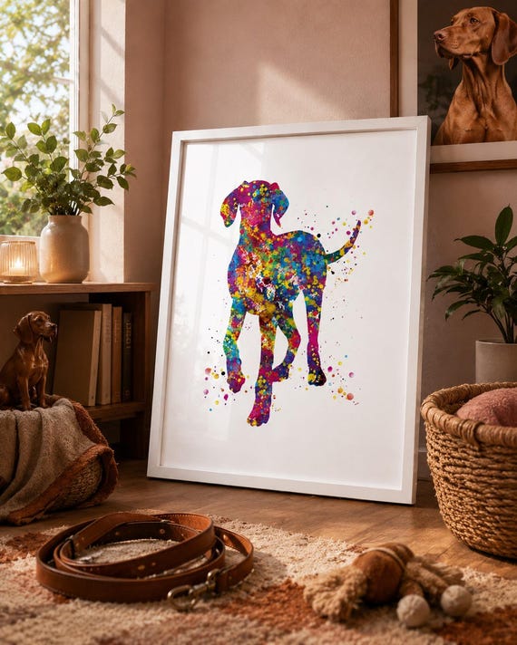 Hungarian Vizsla Watercolor Dog Portrait Print-1445