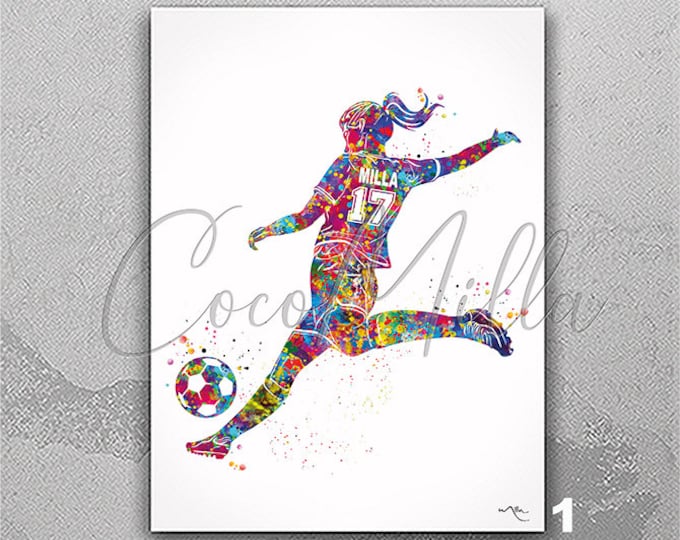 Soccer Player Personalized Watercolor Print Female Football Gift Soccer Player Girl Soccer Woman Personalized Gift Customize Wall Art-2575