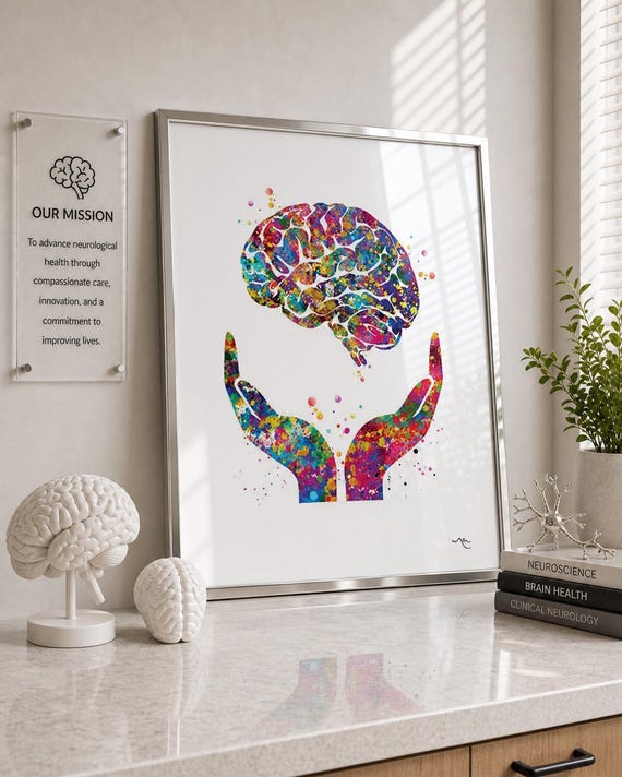 Watercolor Brain Anatomy Print, Mental Health Art-288