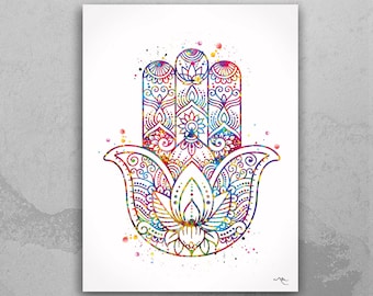 Hamsa Hand Kabbalah Hand Watercolor Print Art Wall Art Poster Art Housewarming Gift Protection Poster Protective Hand  Home Wall Hanging-389