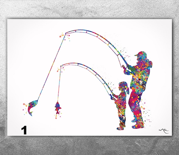Dad and Daughter Fishing Print | Watercolor Art, Father's Day Gift-2313