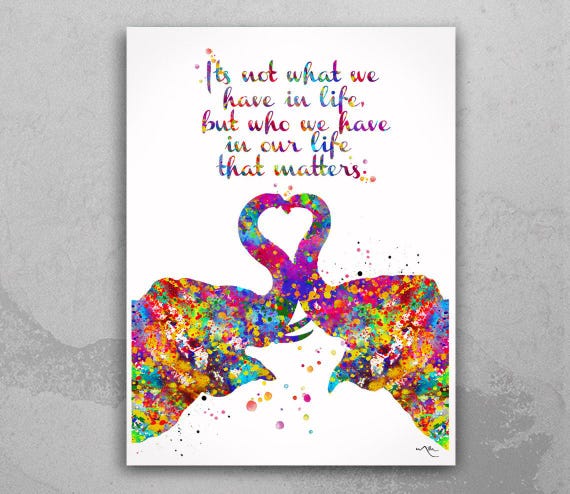 Elephant Love Watercolor Print, Quote Wall Art-1872