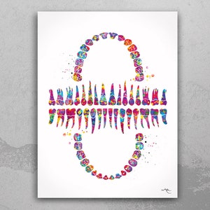 Tooth Chart Watercolor Print Tooth Anatomical Art Dental Clinic Decor Art Dentistry Student Science Graduaiton Dentist Gift Doctor Art-1039