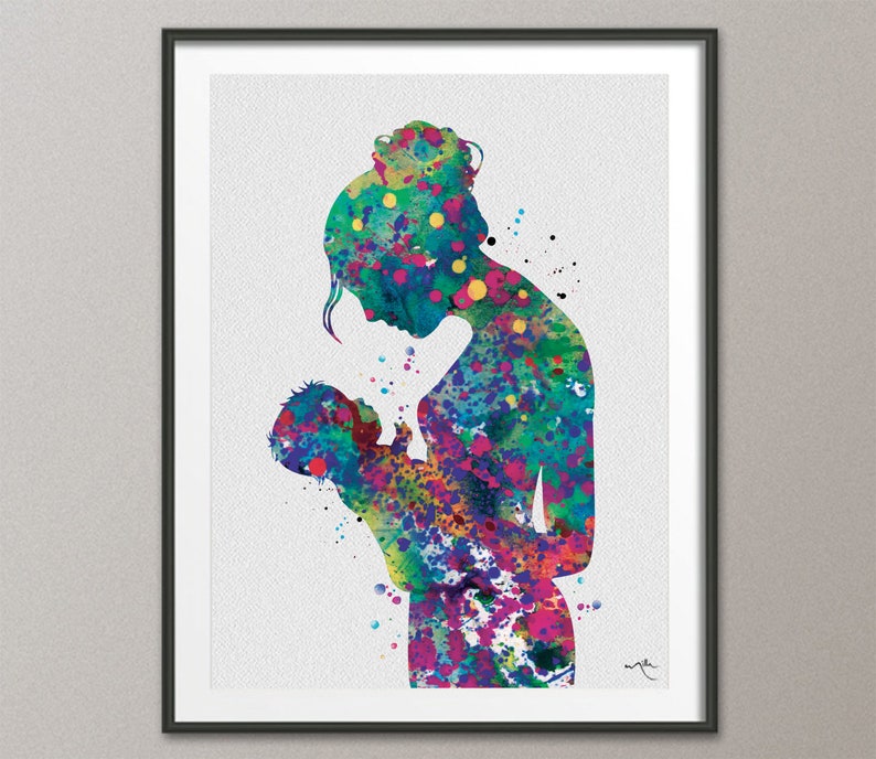 Mother and Baby Watercolor Print Mom Newborn Doula Pregnancy image 0