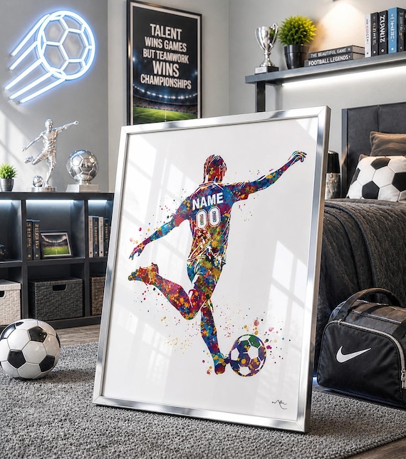 Personalized Soccer Player Watercolor Print, Sports Wall Art-2853