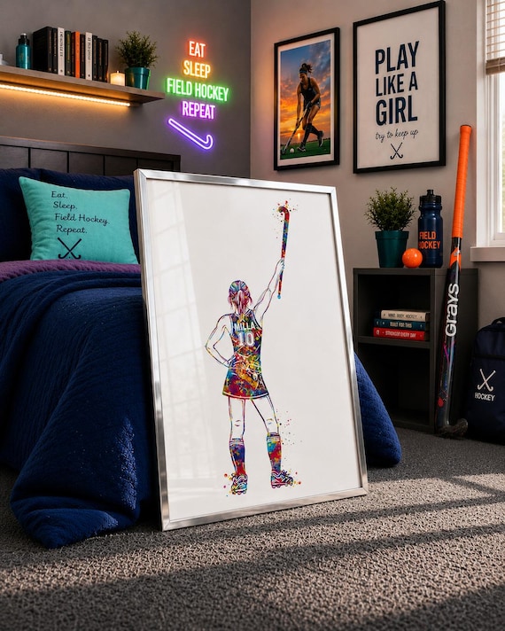 Personalized Field Hockey Print | Watercolor Girl's Room Decor-2788