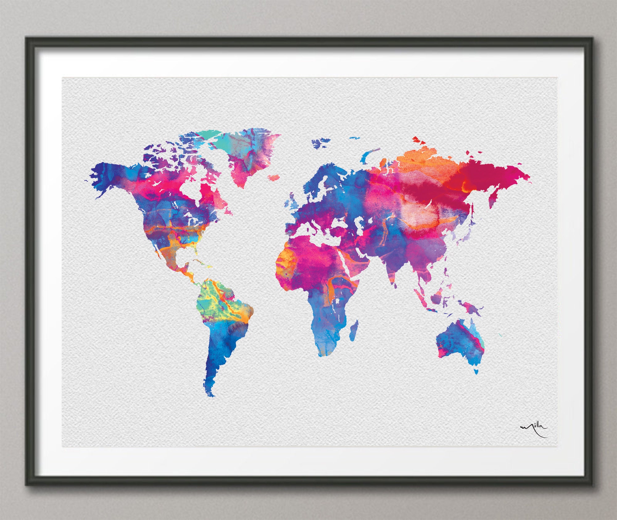 World Map Art Watercolor Art Print Wedding Gift Travel Art | Etsy
