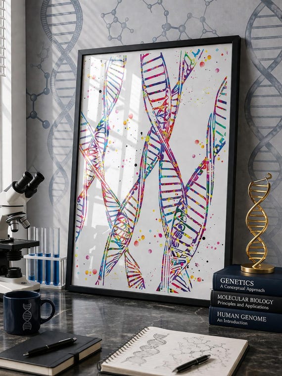 DNA Watercolor Print: Abstract Medical Art, Science Decor-1028