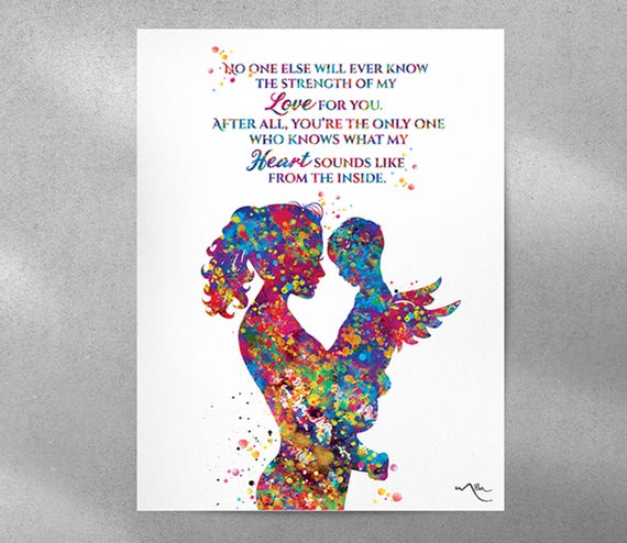 Mother and Son Watercolor Print: Memorial Gift, New Mum Art-1989