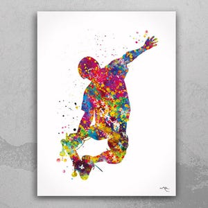 Skateboard Watercolor Print Skateboarder Street Sport Art Wall Art Giclee Wall Decor Boys Room Home Decor Nursery Skateboarding Wall Art-257