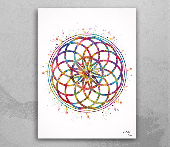 Torus Watercolor Print, Sacred Geometry Wall Art-2003