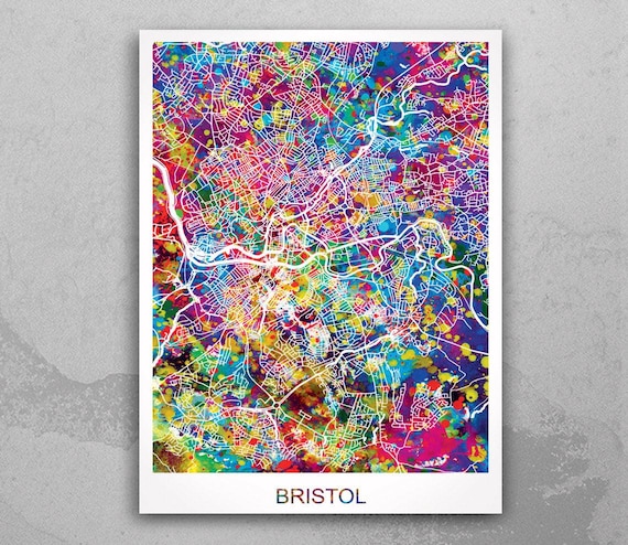Bristol City Map United Kingdom Watercolor Print Art City Map Art Anniversary Gift Wedding Gift Wall Decor Art Home Decor Wall Hanging-1544
