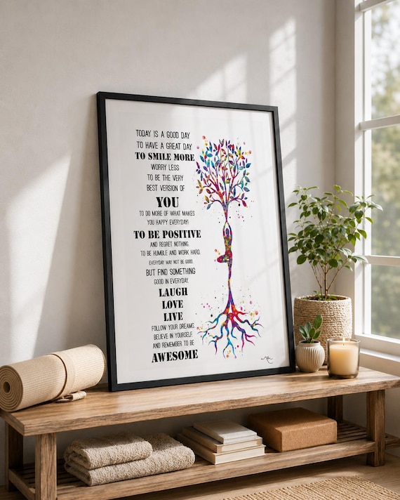 Yoga Print: Motivational Quote, Watercolor Yogi Art-1068