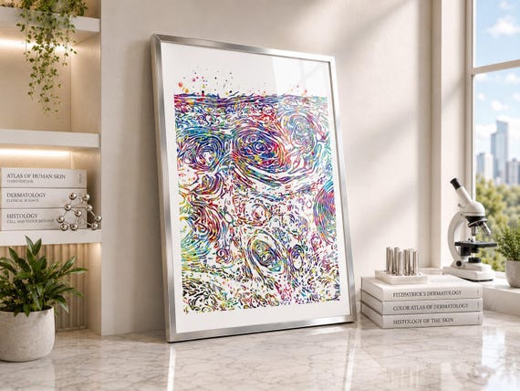 Squamous Cell Carcinoma Watercolor Print, Skin Histology Art-2336