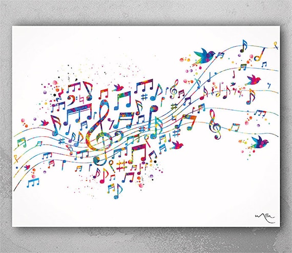 Watercolor Music Notes Art Print, Colorful Music Room Decor-2462