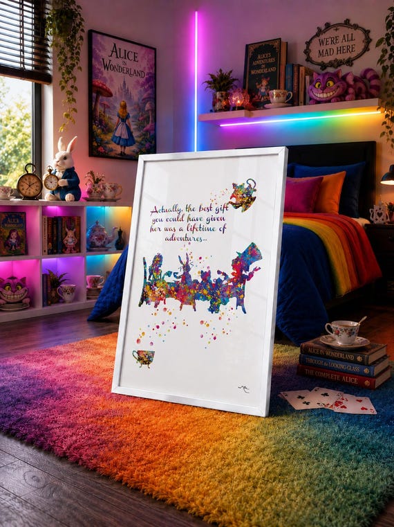 Alice in Wonderland Watercolor Print, Tea Party Nursery Decor-136