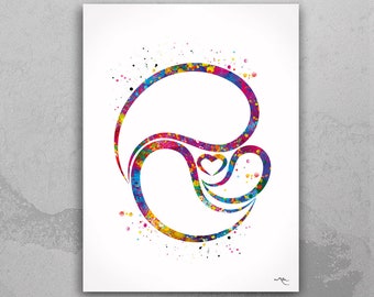 Breastfeeding Watercolor Print: Mother and Baby Art-1631