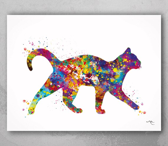 Watercolor Cat Print, Colorful Pet Wall Art-2053