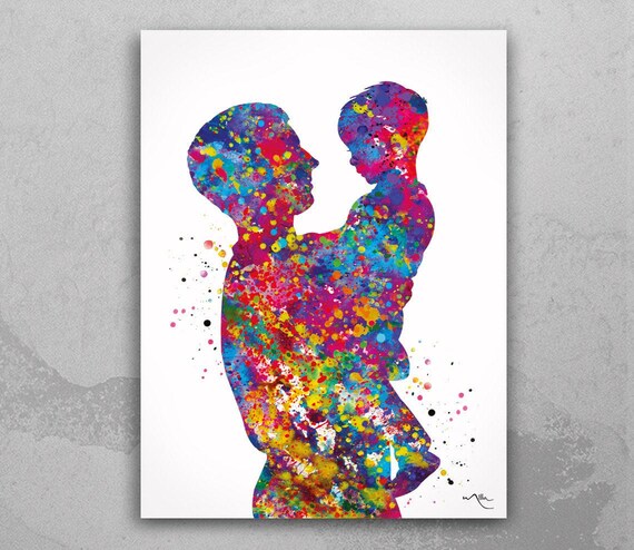 Father and Son Watercolor Art Print, Family Love Gift-1777
