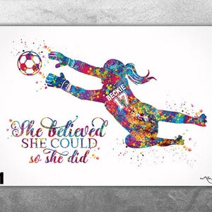 Soccer Goalie Personalized Watercolor Print Goalkeeper Girl Female Football Gift Soccer Player Woman Customized Soccer Gift Wall Art-2715