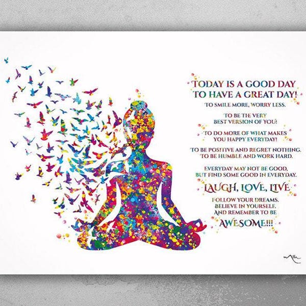 Yoga Print: Motivational Quote, Watercolor Yogi Poster-725