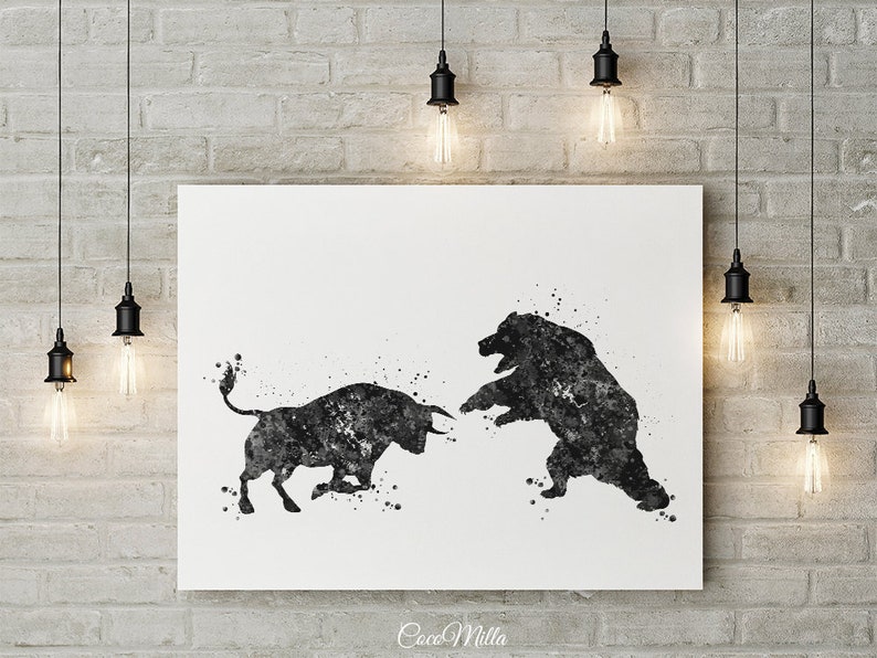 Bull and Bear Watercolor Print Office Decor Wall street Stock Etsy