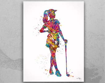 Female Golfer Watercolor Art Print, Woman's Golf Decor-1759