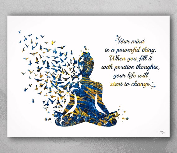 Yoga Woman Print | Watercolor Birds Art, Motivational Quote-1478