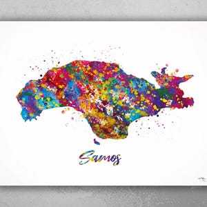 Samos Map Watercolor Print Samos Island Map Greece Travel Poster Wedding Honeymoon Anniversary Greek Wall Decor Minimalist Wall Art-2283