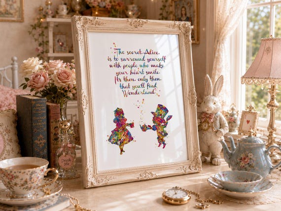 Alice in Wonderland Watercolor Print, Inspirational Quote Nursery Art-1763