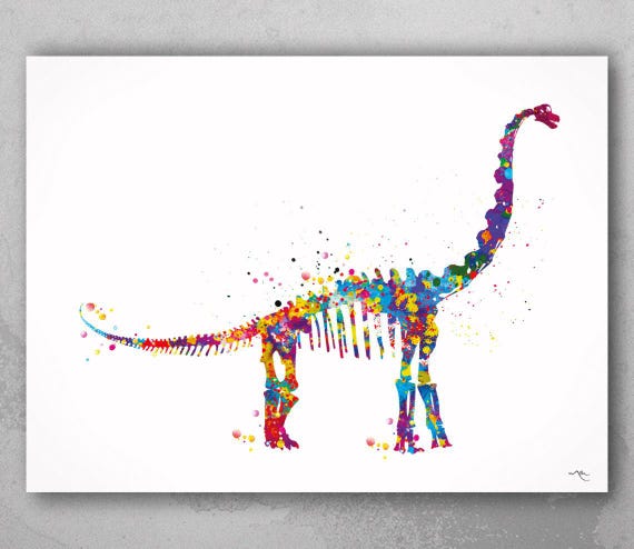 Brontosaurus Skeleton Watercolor Print, Dinosaur Nursery Art-1126
