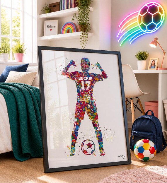 Personalized Soccer Girl Watercolor Print, Female Football Art-2620