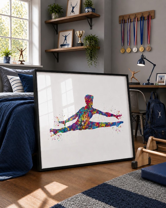 Gymnastics Boy Watercolor Art Print, Sports Decor-2746