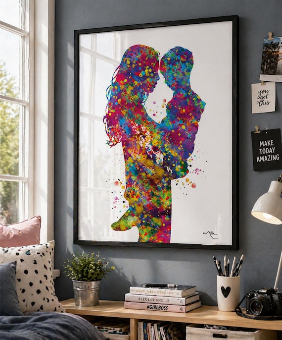Mother and Son Watercolor Art Print, Family Gift-394