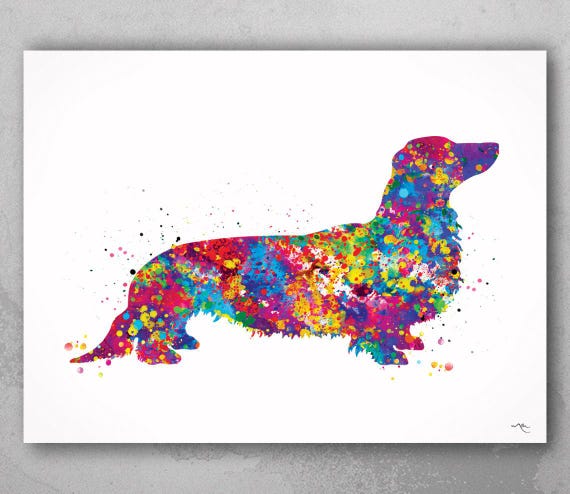 Long Haired Dachshund Watercolor Art Print, Dog Lover Gift-1224