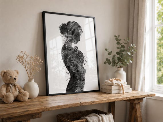 Mother and Baby Watercolor Art Print, New Mum Gift, Newborn, Premature-3061