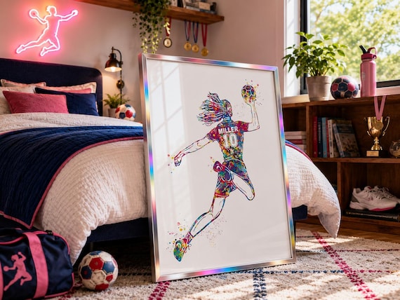 Handball Girl Watercolor Print, Personalized Teen Gift-2669