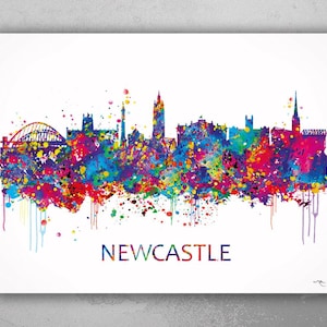 Newcastle Skyline Watercolor Print Newcastle upon Tyne Geordie Newcastle Landmark Art Print Wall Wedding Gift Wall Decor Home Decor-820