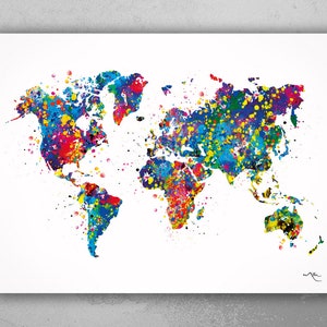 Watercolor World Map Print Travel Art Wall Wedding Gift Housewarming Gift Poster Large Size Map Wall Decor Art Home Decor Wall Hanging-59