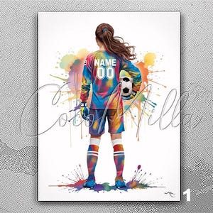 Personalized Soccer Goalie Girl Watercolor Print Goalkeeper Female Football Gift Soccer Player Woman Customized Soccer Gift Wall Art-2958