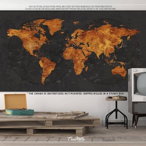 World Map CANVAS Print Extra Large Copper World Art Push Pin Travel Map Rustic World Map Antiques Map Art Wanderlust Pushpin Trawel Map-1236