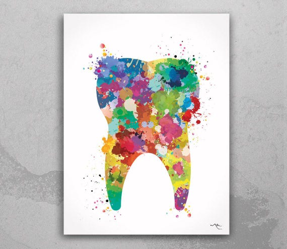 Tooth Art Print, Colorful Watercolor Dental Clinic Decor-823