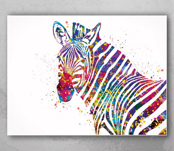 Zebra Watercolor Print, Colorful Animal Wall Art-465
