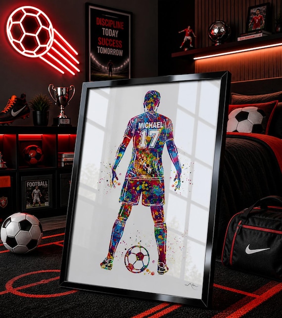 Personalized Soccer Player Watercolor Print, Custom Football Gift-2548